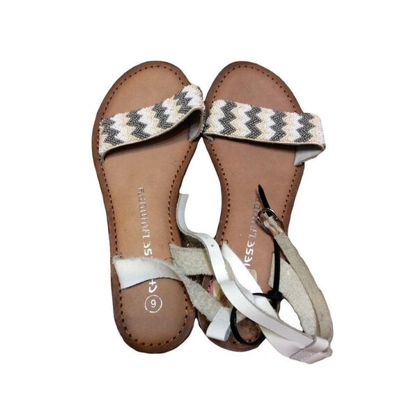 Chinese Laundry Sandal. Rhinestone on Strap 6 White Tan Rhinestones Man Made Mat - Picture 1 of 4
